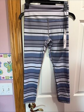 Striped Performance Leggings in Blue & Gray - Women's Activewear